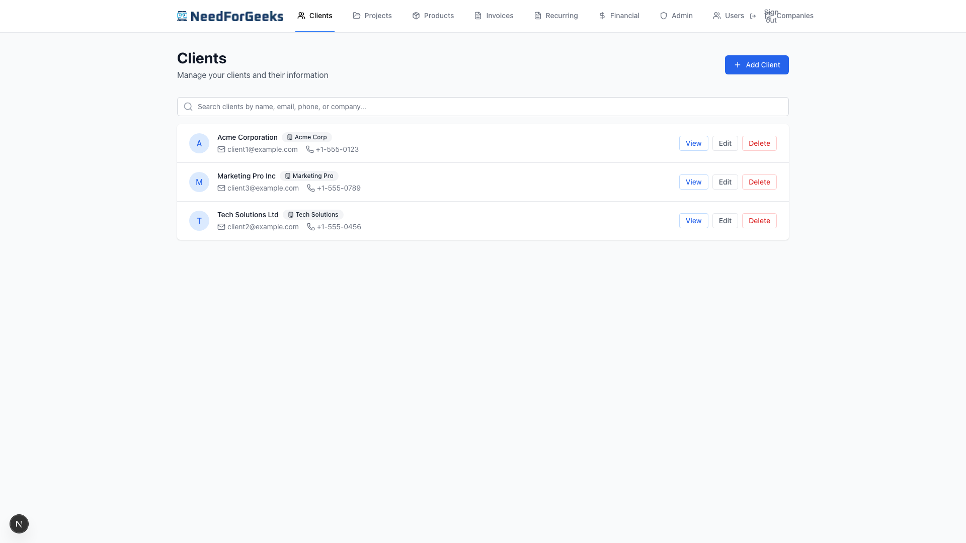 Client Management screenshot